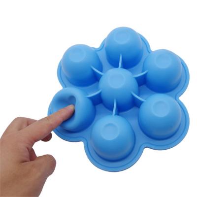 China 7 Cavities Fruit Piece Container Silicone Reusable Cake Pastry Round Baking Tray Mold Food For Baby for sale