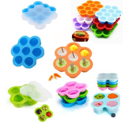 China Factory Wholesale Viable Reusable Silicone Food Tray Cake Jelly Dessert Maker Silicone Baby Food Box Ice Cream Baby Aided Box With Lid for sale