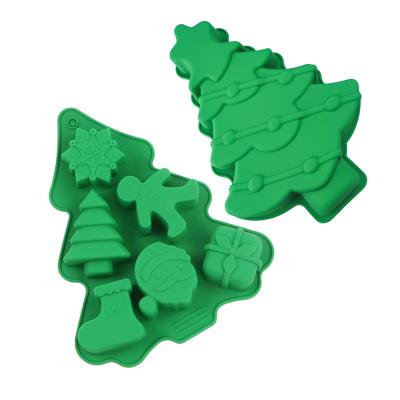 China Sustainable Reusable Silicone Christmas Cake Mold Christmas Trees Silicone Molds DIY Amold Cake Santa Mold for sale