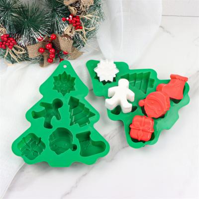 China Silicone Viable Cake Christmas Tree Mold Cake Pan Handmade Biscuit Chocolate Ice Cube Baking Tray for sale