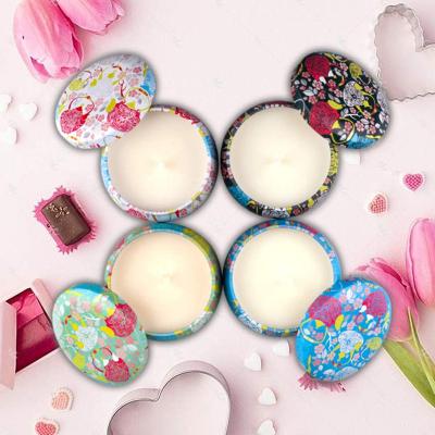 China Natural Aromatherapy Tin Scented Candle Gift Set Romantic Natural Home Decor Women Decorations Soy Wax Set for sale