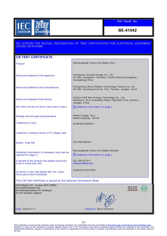 IEC 62619 - Guangzhou Sunpok Energy Co., Ltd.