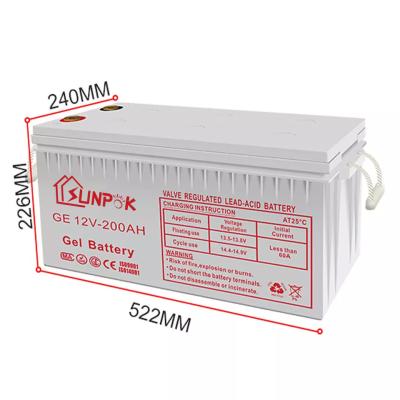 China Sunpok 12V Deep Cycle Gel Battery Durability Solar Deep Cycle Gel Lead Acid Batteries 12v 200ah 250ah Te koop