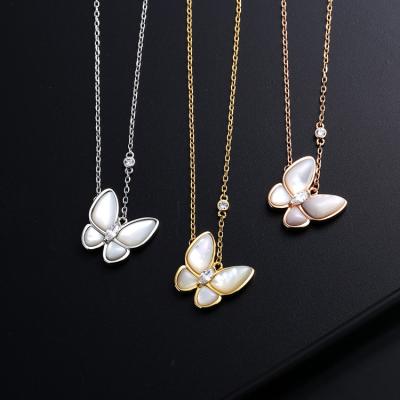 China FASHIONABLE Trendy Jewelry s925 Two Butterfly Pearlescent Butterfly Fine Sterling Silver Pendant Necklace Rhinestone Pendant For Women for sale