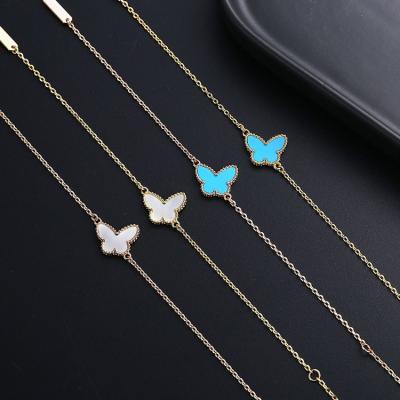 China 2022 New Alloy Butterfly Soft Pearly Bracelet Chain&Link Bracelets Yellow Gold Soft Luxury Blue Turquoise Jewelry For Women for sale