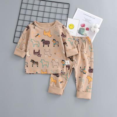 China Thermal printed cotton pajama suit with round neck and long sleeves printed stretch cotton robe suit for infants and toddlers a hot salt for sale