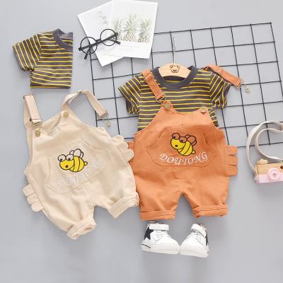 China Loungewear Teams Summer Children's Clothing Bee Pattern Kids Suspenders Pants Little Girl + Stripe T-shirt Set Wholesale for sale