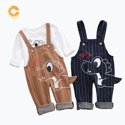 China Fashion\Comfortable Spring and Autumn Boys Children's Clothes Black Dinosaur Belt Pants and White Brown T-shirt Boys Suit for sale