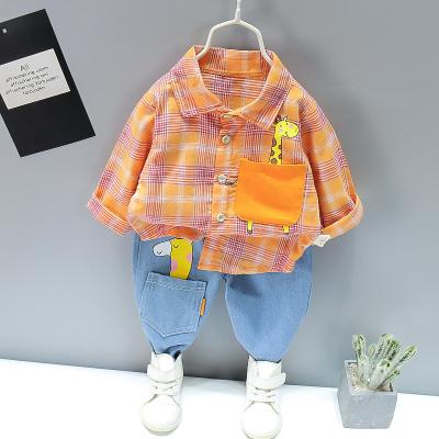 China Smart Casual Spot Fall Suit For Boys Giraffe Plaid Shirt Boys Clothing Sets Long Sleeve Toddler Tracksuit Kids Clothing 1-5 Years Old for sale