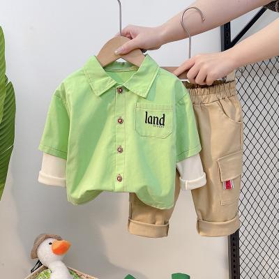 China 2022 new smart casual clothes for kids patchwork shirt sports long pants luxury casual fashion boys dress sets kids dresses for sale