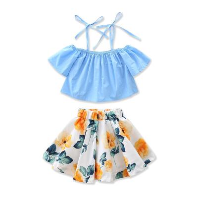 China Outdoor activities daily life fashion children's clothing European and American girls' top + lemon suspender wholesale short-sleeved skirt suit. Ch online hot for sale