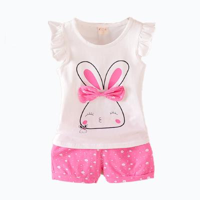 China Fashion cute T-shirt treasure two sets \ comfortable wholesale pink-red pink bow \ durable rabbit clothes baby clothes lovely + shorts lady for sale