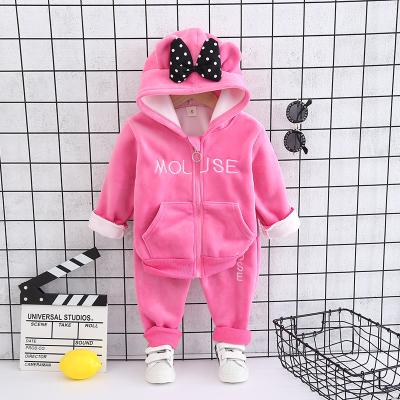 China Autumn and winter pink bow girls hoodies velvet hoodies kids custom anti-shrink 2-5 years baby girlclothse sets for sale