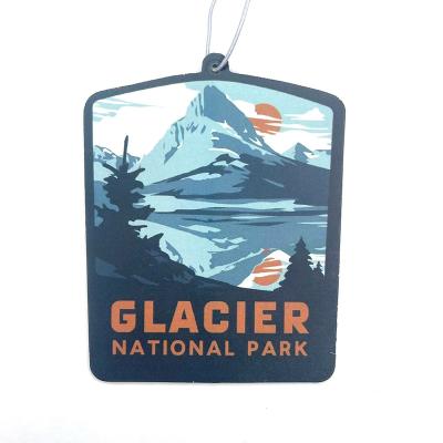 China 2mm Cotton Paper Redwood Glacier National Park Gifts Custom Smell Car Hanging Paper Air Freshener for sale