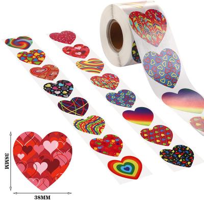 China Professional Custom Waterproof Cartoon Sticker Heart Shape Hologram Round Glossy Sticker Roll for sale