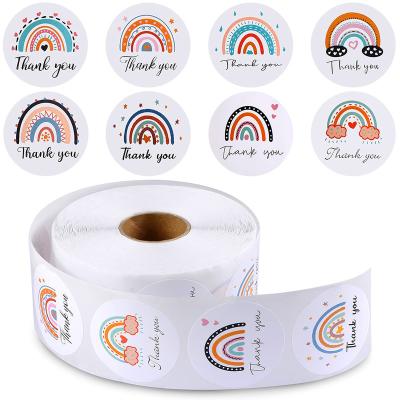 China Cartoon Sticker Manufacturers Custom Rainbow Design Thank You Label Vinyl Sticker Roll for sale