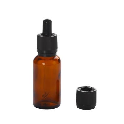 China Essential oil packaging 10ml amber glass bottle with euro dropper and child safe cap for sale