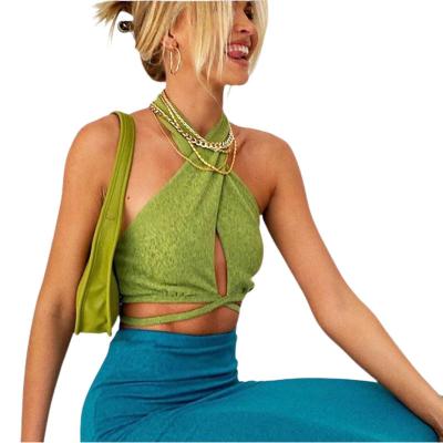 China Spring/Street Summer Fashion Soft Sexy Backless Vest Women's 2022 Wholesale Breathable Knitted Belly Button Tops for sale