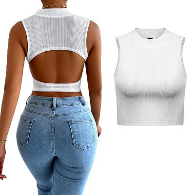 China 2022 Spring/Street Fashion Summer Women's Summer Fashion Soft Hollow Backless Sleeveless Vest Wholesale Breathable Shooting Navel Knitted Top for sale