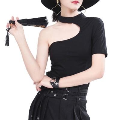 China Breathable Hot Selling Fashionable Clothes Design Sense CSI Style Off Shoulder Short Sleeve Tops Cut Navel Short Women's T-Shirts for sale