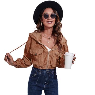 China Autumn and winter fashion corduroy breathable wholesale hooded shorts tops long sleeve temperament loose women's jackets for sale