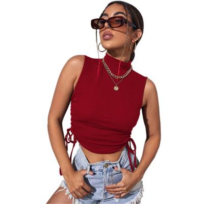 China Wholesale 2022 New Top Breathable Fashionable Temperament Neck Pleated Crop Top Knitted Women's Tank Tops for sale