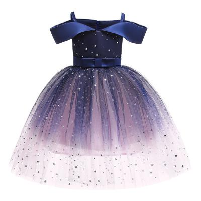 China Wholesale Hot Sale One Shoulder Gradient Anti-wrinkle Girl Dress Birthday Dress Starry Bridesmaid Dresses for sale