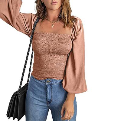 China New autumn and winter lantern sleeve women's top fashion square elegant floral blouse anti-pilling collar 2022 for sale