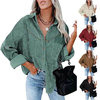 China Anti-pilling 2022 autumn and winter women's loose punk jacket fashion clothes new corduroy long-sleeved straight shirt lapels for sale