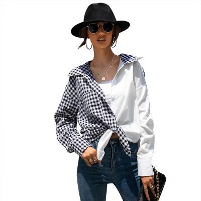 China Spring Autumn Winter Fashion Breathable Wholesale All-Match Coats Plaid Shirts Quilted Mid Length Women's Blouses Tops for sale