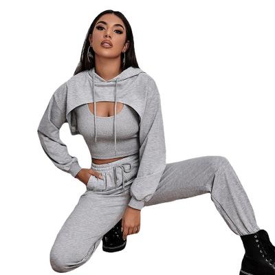 China 2022 Autumn Breathable Hoodie Vest Sweater Loose Sweater Pants Set Women's Three-Piece Sports Pants Jogging Suit for sale