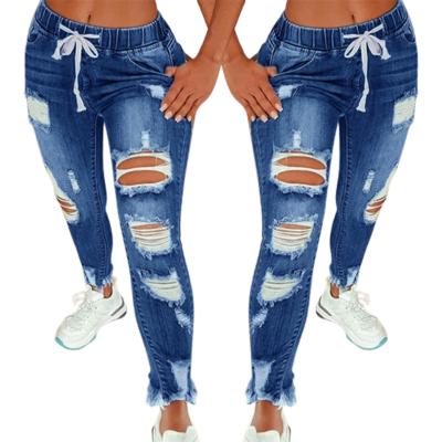 China New breathable fashion spring and autumn denim pants elastic waist strongly ripped sexy women's jeans for sale