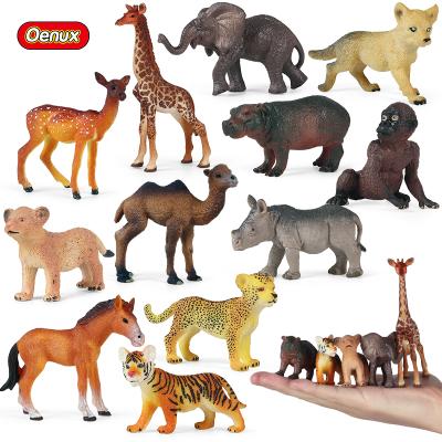 China Wild Animals Model Oenux Cartoon Wild Animals Deer Hippopotamus Cartoon Lion Wolf Model Action Figures Safety TPR Cake Toppers Kids Gift Toy Wholesale Lovely for sale