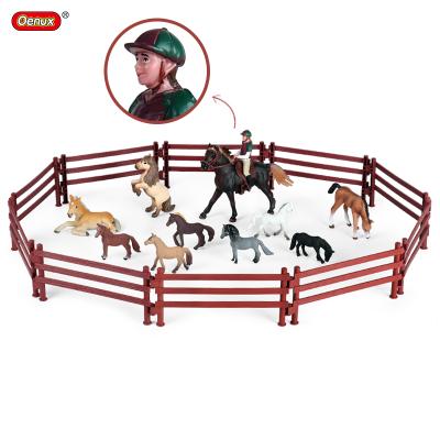 China Wholesale Farm Animal Model Set Oenux Farm Animals Scene Set Horse Rider Rider Saddle Fence Model Action Figures Sand Table Decor Kids Education for sale