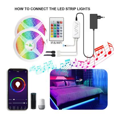 China Voice Control with Alexa WiFi 10m Set 5050 Smart Color Changing Diode Strip APP Control Works with Alexa Google RGB LED Auxiliary Strip Light for sale