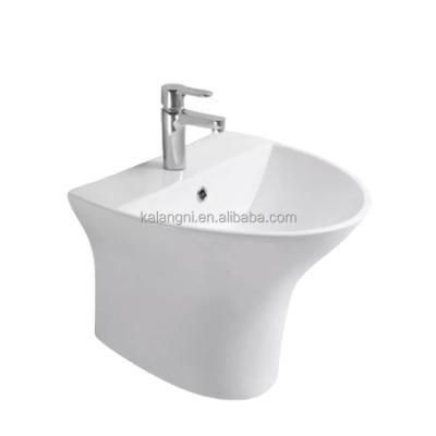 China Easy Clean Modern White Porcelain Washroom One Piece Wall Hanging Around Pedestal Bathroom Sink for sale