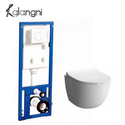 China Hidden Ceramic Wall Mount Toilet Black Rimless Round Cistern Wall Mount Toilet for sale