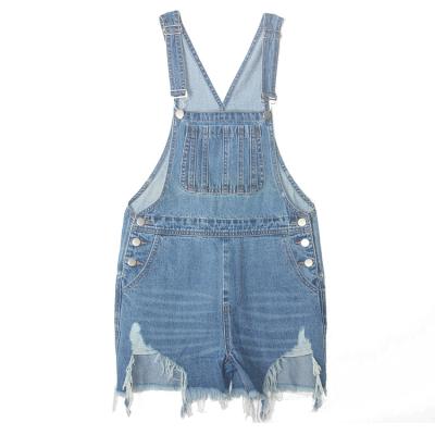 China Breathable Wholes Women Denim Carpenter Coveralls Shorts Distress Style Ladies Soft Carpenter Coveralls Shorts for sale