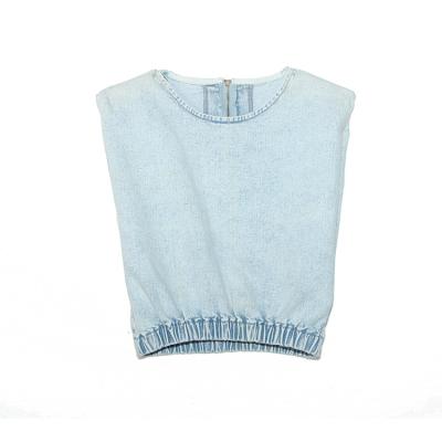 China Breathable Women Fashion Hot Selling Right Angle Light Off Shoulder Acid Wash Elastic Edge Sleeveless Women Denim Tops for sale