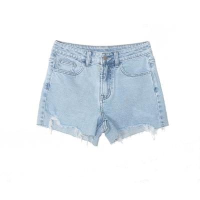 China Wholesales Breathable Fashionable Zipper Fly Mid Waist Washed Light Blue Color Women Denim Shorts for sale