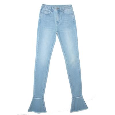 China Fashion Women Ladies Breathable Skinny Fit Flare Edge Light Blue Jeans for sale