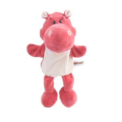 China Handmade Baby Kids Customize Plush Toy Pink Hippo Animals Soft Hand Puppets for sale