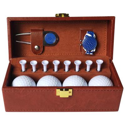 China Golf Ball Gift Factory Direct Golf Leather Box Set Hat Clip Green Metal Golf Fork Customizable Logo Golf Gift for sale