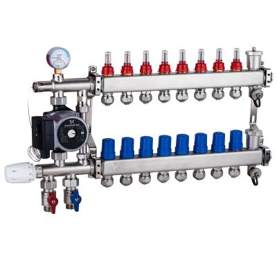 China Modern 8 Loops Pex Manifolds With Water Pump Mixing Kit For Underfloor Heating System for sale