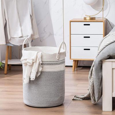 China Handwoven Sundries Stored Cotton Rope Storage Basket Bedroom Storage Laundry Basket Folding Basket for sale