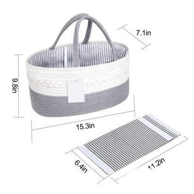 China Portable Baby Care Nappy Diaper Storage Basket Organizer Stylish Rope Nursery Storage Bin Cotton Viable Canvas for sale