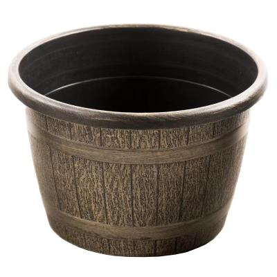 China Wine Barrel Resin Minimalist Imitation Gold Brown Flower Pot for sale