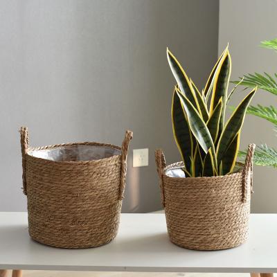 China Extra Large Nordic Southwest Straw and Flowerpot Storage Rattan Woven Seaweed Basket Bonsai Greenery for sale