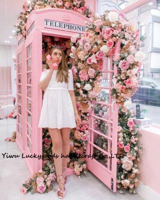 China Wedding Party Event Decoration LFB1646-1 Photo Props Pink Telephone Booth Mailbox Sign Dangling with Flowers for Wedding and Party Stage Decorations for sale