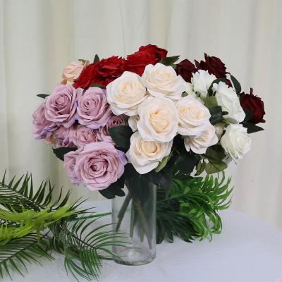 China High Quality Artificial Silk Flower French Rose Bunch For Home Wedding Decoration for sale